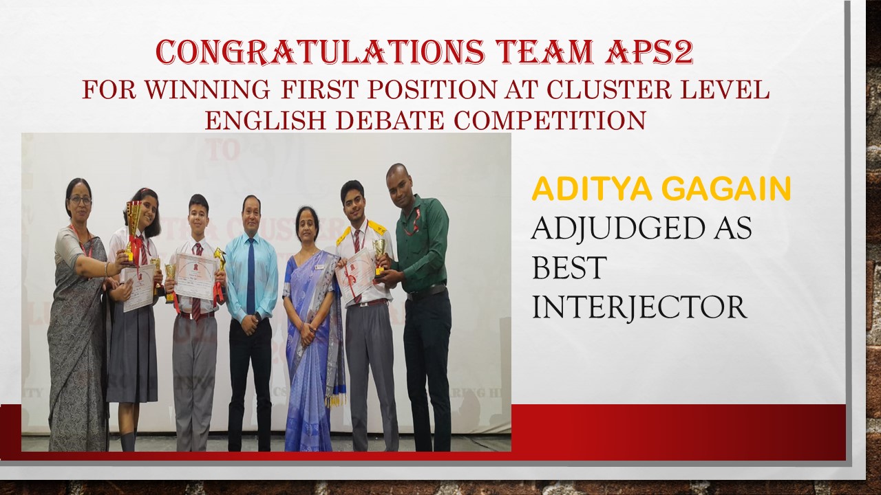 Proud Moment for APS2 for winning First Position at Cluster Level English debate